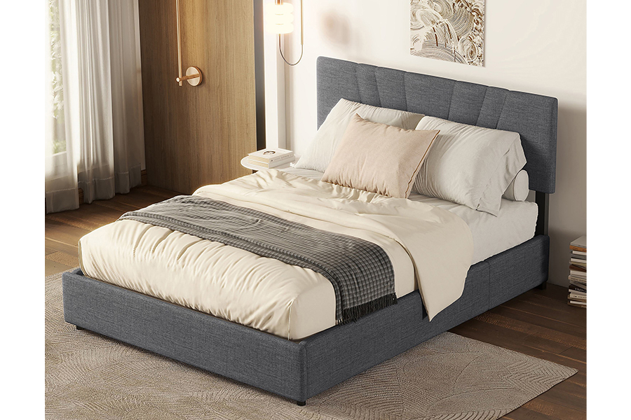 Cama tapizada con estructura de madera tapizada en tela de terciopelo 1304