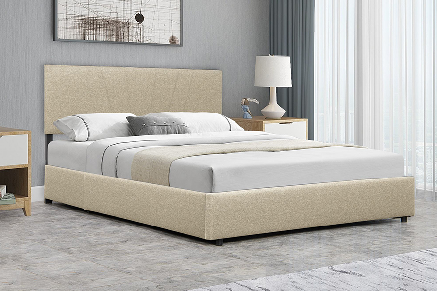 Cama tapizada con estructura de madera tapizada en tela de terciopelo 1304