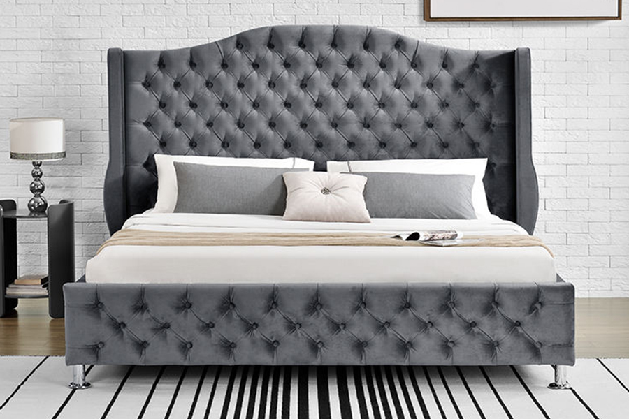 Cama tapizada con tapicería de tela de estilo de lujo 1268