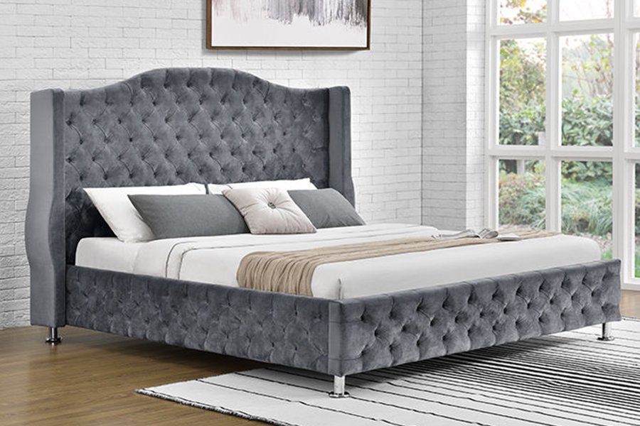 Cama tapizada con tapicería de tela de estilo de lujo 1268