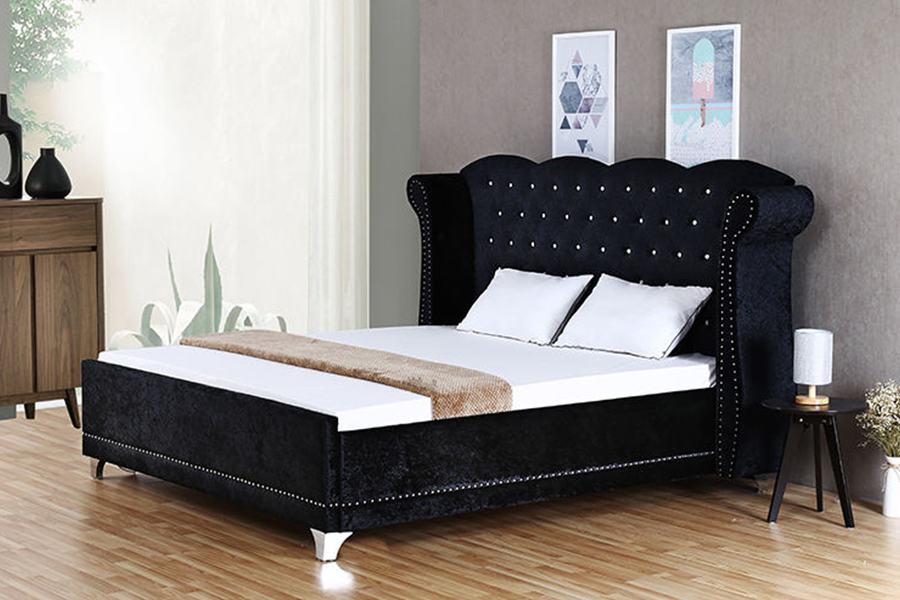 Cama tapizada para uso doméstico con marco de madera de estilo británico 1245