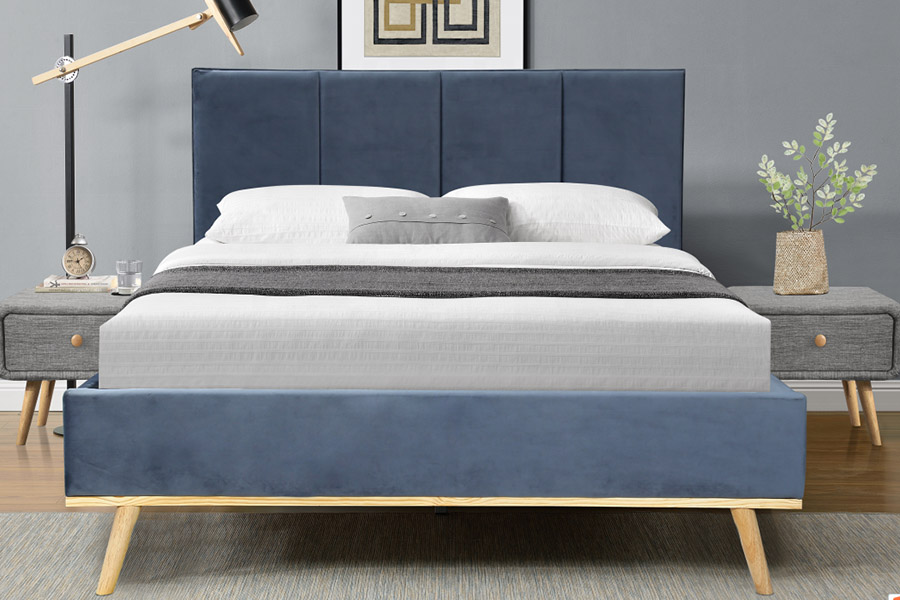 1457 Cama tapizada de terciopelo de diseño simple y moderno
