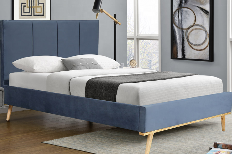 1457 Cama tapizada de terciopelo de diseño simple y moderno