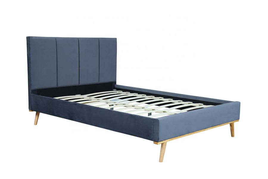 1457 Cama tapizada de terciopelo de diseño simple y moderno