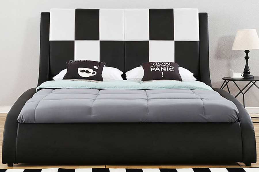 1443 Cama Doble King Size Tapizada en Cuero Sintético PU