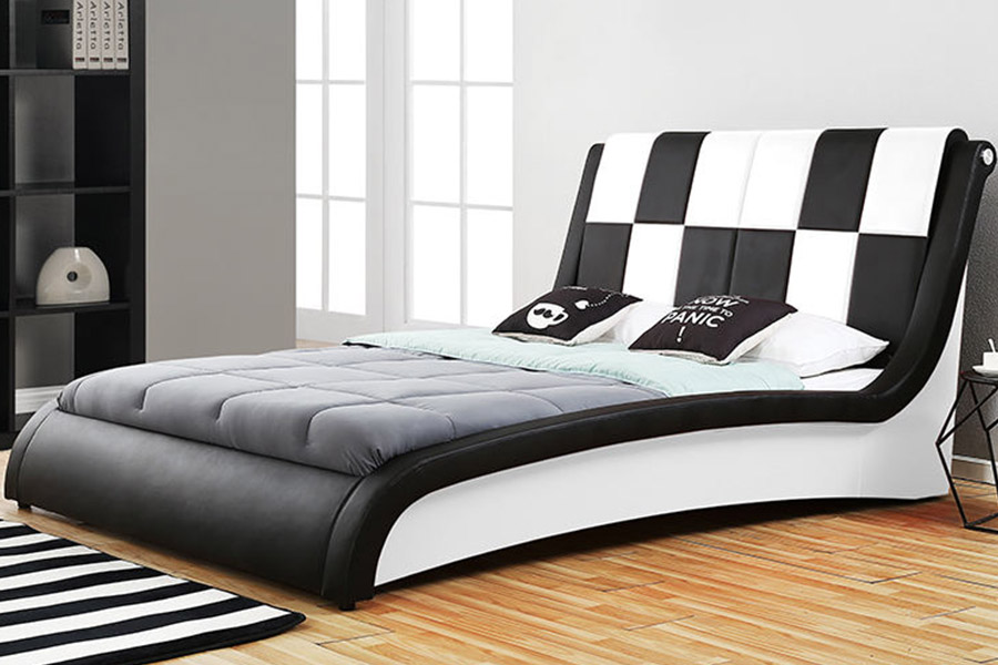 1443 Cama Doble King Size Tapizada en Cuero Sintético PU