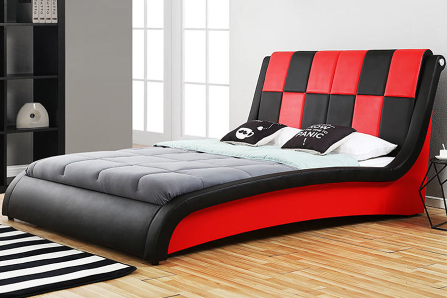 1443 Cama Doble King Size Tapizada en Cuero Sintético PU