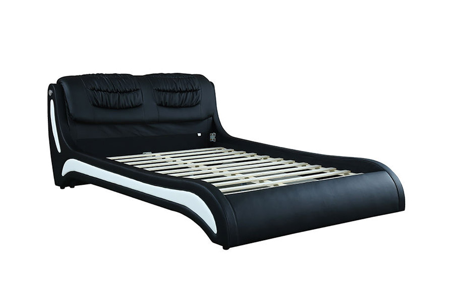 1441 Cama de cuero de diseño minimalista moderno Cama tapizada