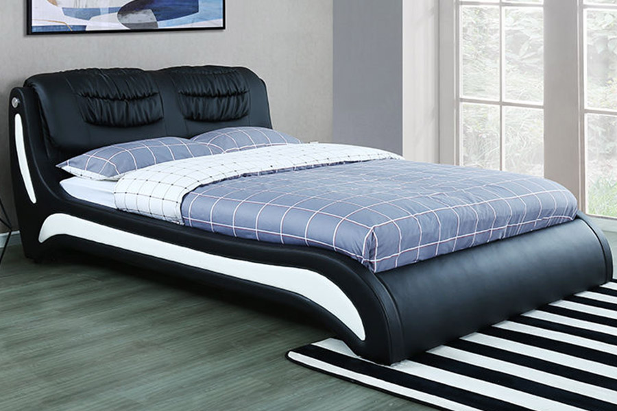 1441 Cama de cuero de diseño minimalista moderno Cama tapizada