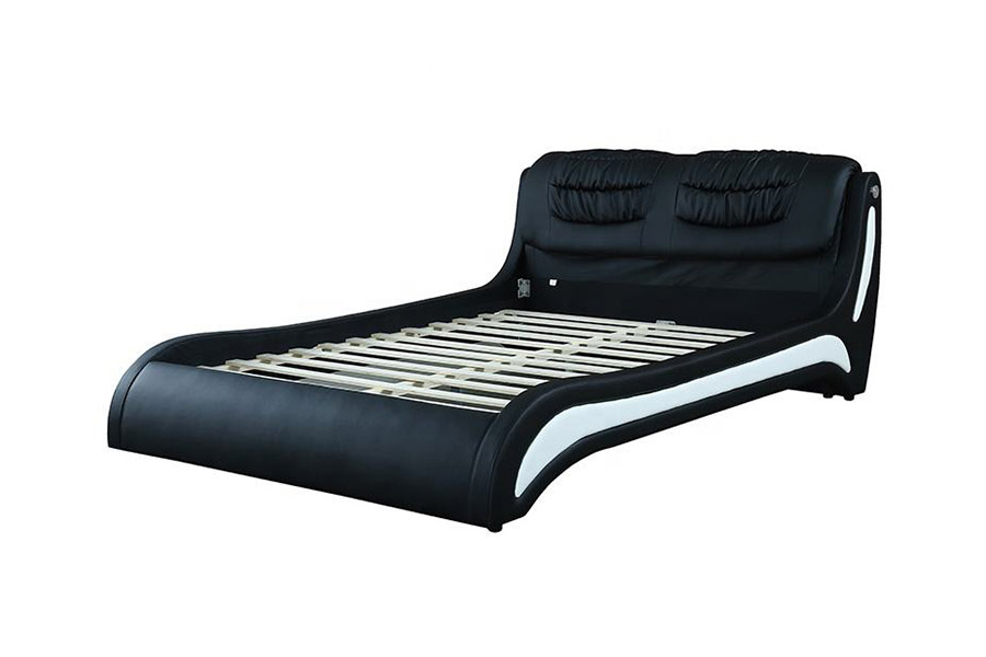 1441 Cama de cuero de diseño minimalista moderno Cama tapizada