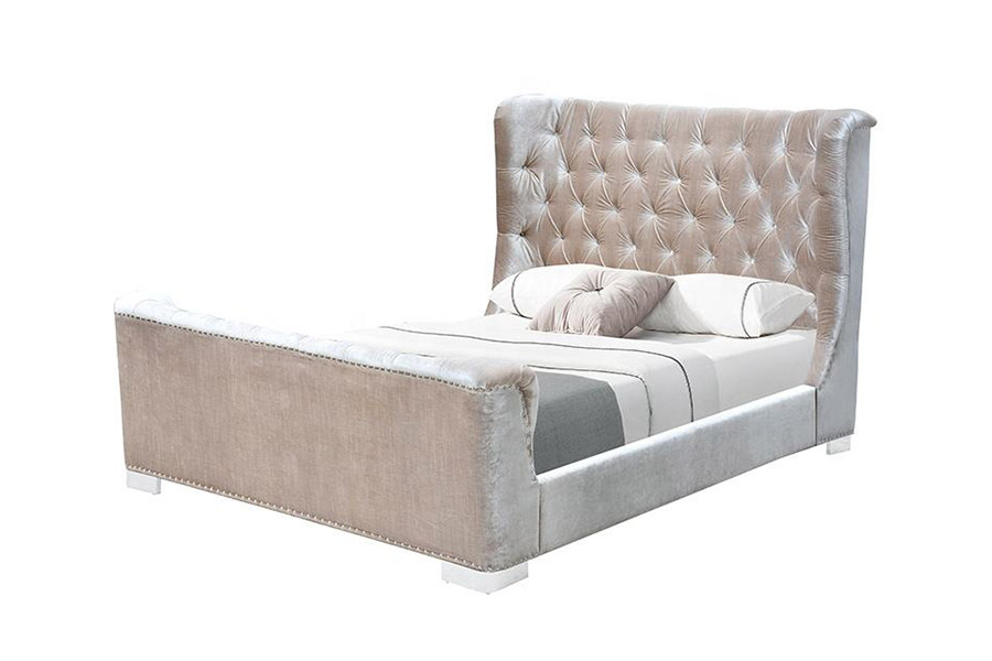 1402 Cabecero capitoné Cama tapizada con listones de madera suave