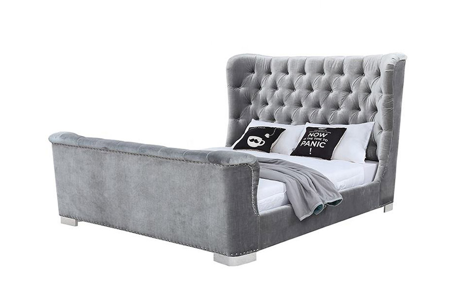 1402 Cabecero capitoné Cama tapizada con listones de madera suave
