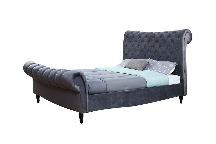 1393 Cama trineo con cabecera alta de lujo Cama tapizada