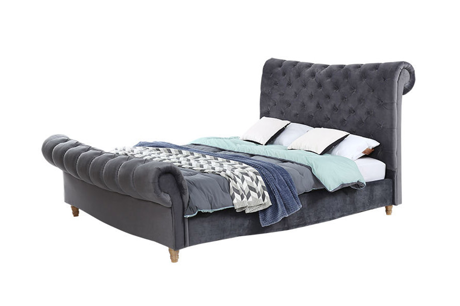 1393 Cama trineo con cabecera alta de lujo Cama tapizada