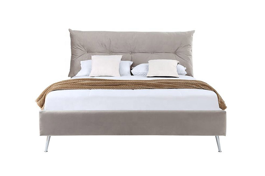 1392 Cama tapizada en tela de terciopelo de estilo moderno y simple