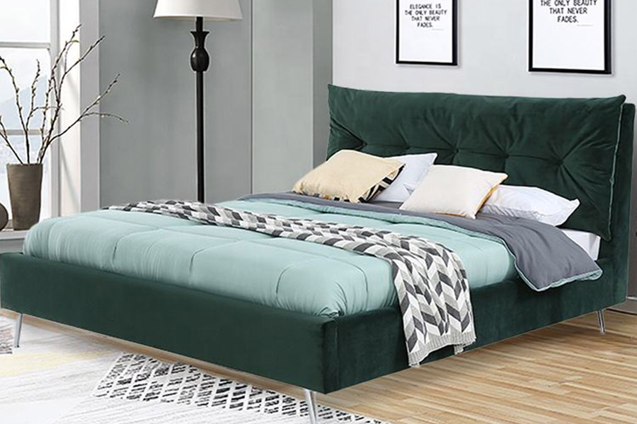 1392 Cama tapizada en tela de terciopelo de estilo moderno y simple