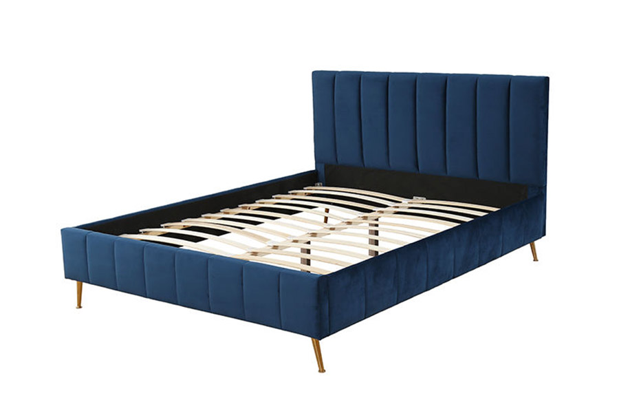 1382 Cama doble de estilo moderno cama tapizada de madera maciza
