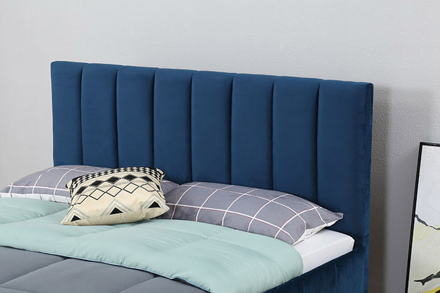 1382 Cama doble de estilo moderno cama tapizada de madera maciza