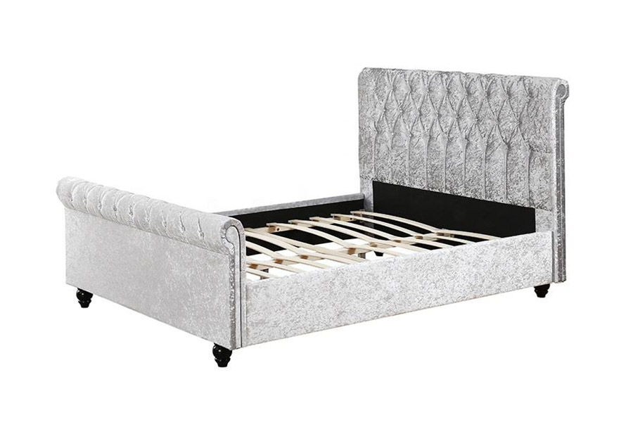 1366 Cama Trineo Moderna Cama Tapizada En Tela De Terciopelo