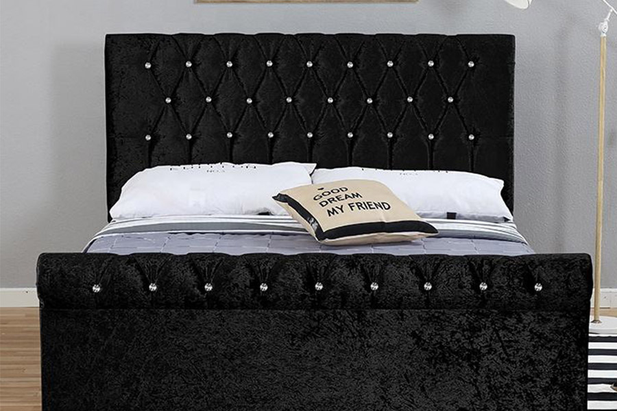1366 Cama Trineo Moderna Cama Tapizada En Tela De Terciopelo