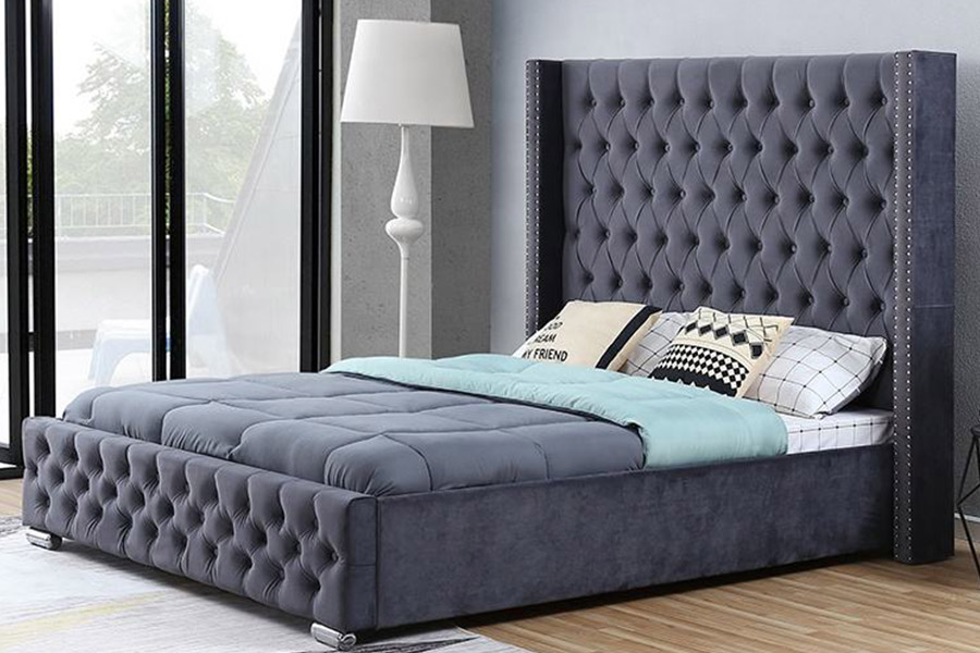 1351 Cama tapizada con diseño moderno de lujo