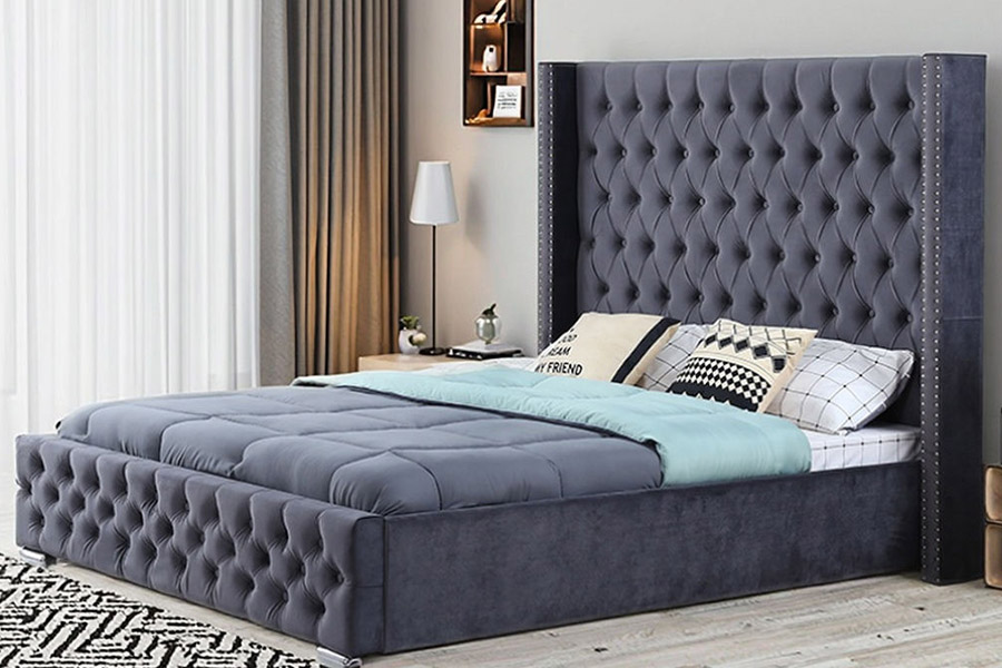1351 Cama tapizada con diseño moderno de lujo