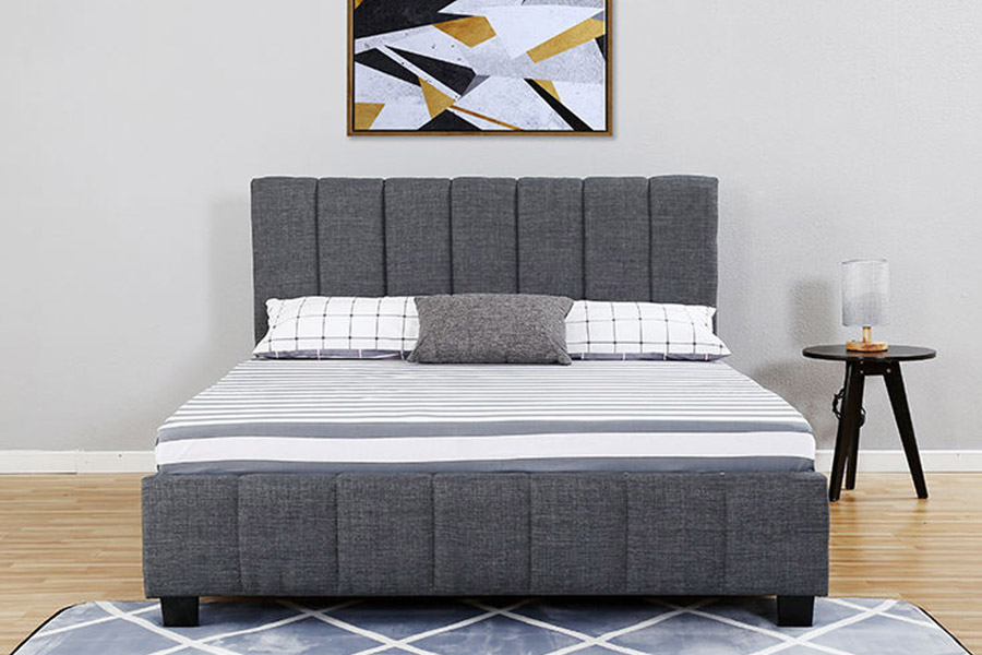1333 Cama moderna tapizada en tela de felpa gris