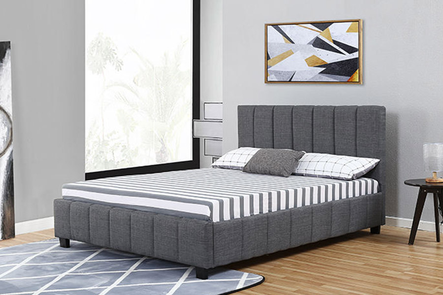 1333 Cama moderna tapizada en tela de felpa gris