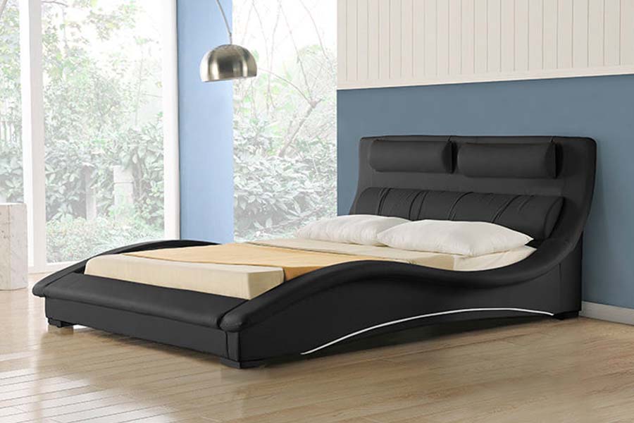 Cama tapizada de cuero de diseño curvo clásico 1840