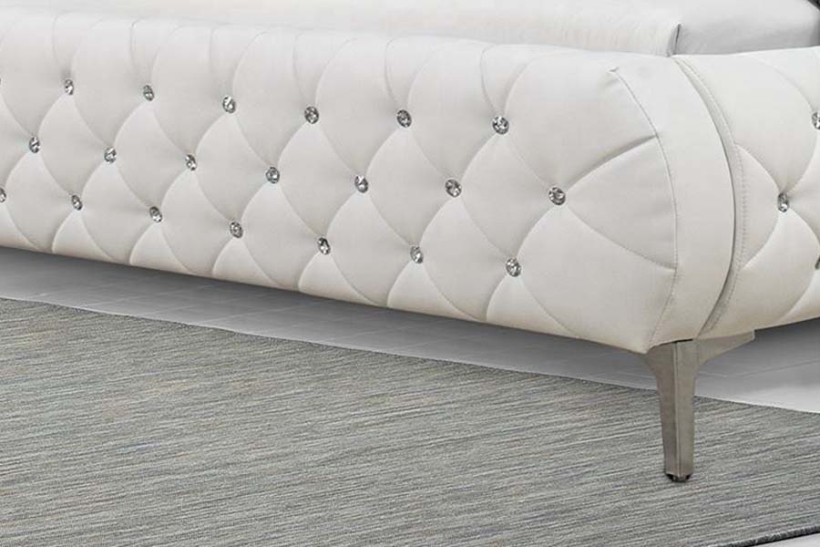 1586 Cama tapizada con marco de madera suave de cuero PU blanco