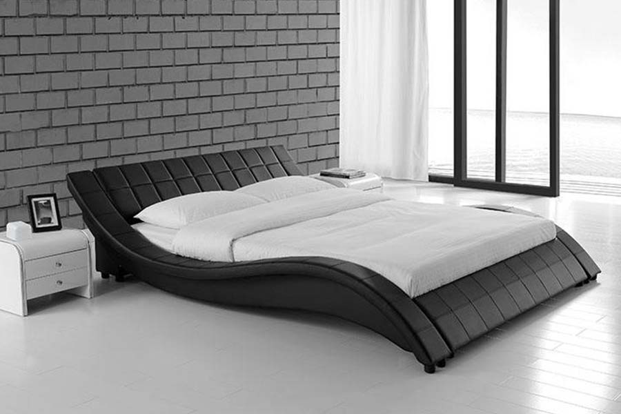Cama tapizada de cuero de diseño curvo clásico 1840