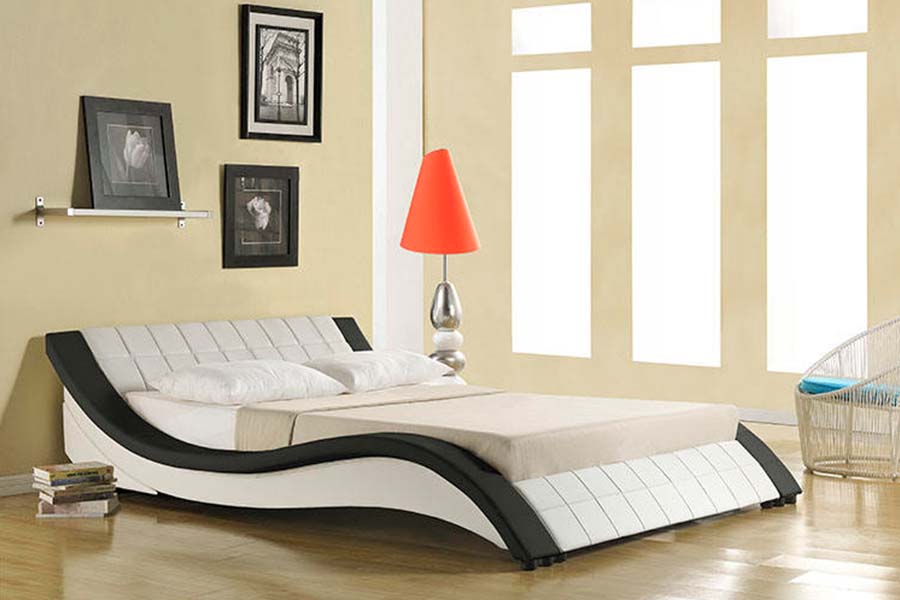 Cama tapizada de cuero de diseño curvo clásico 1840