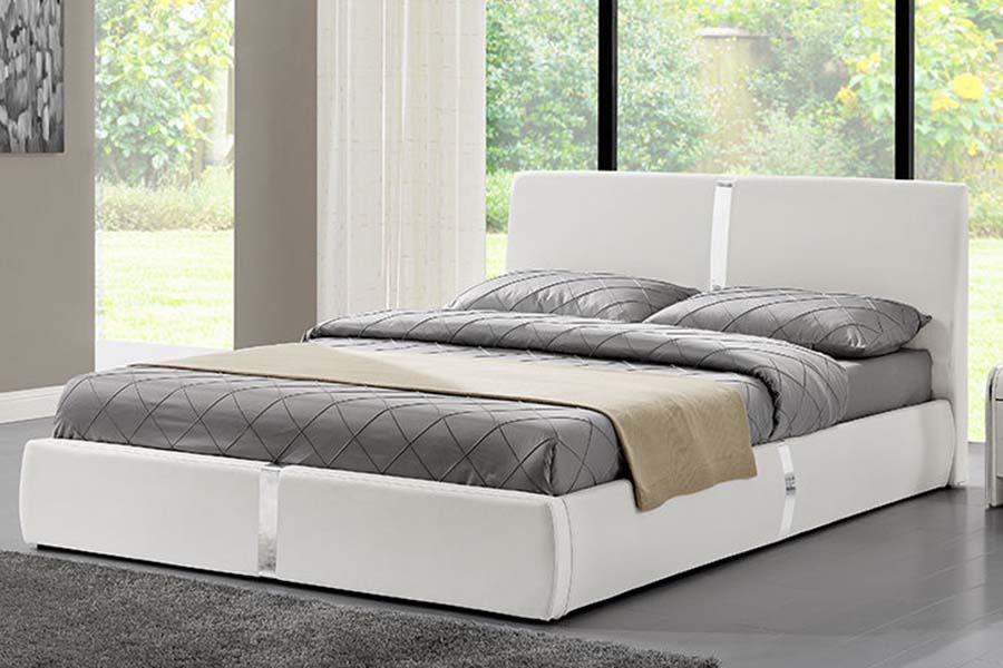1859 Cama tapizada en cuero suave con estructura de madera maciza