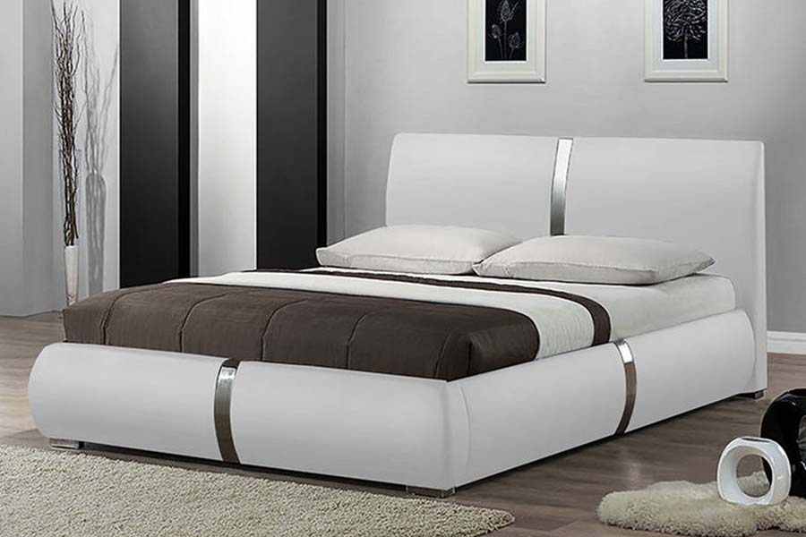 1859 Cama tapizada en cuero suave con estructura de madera maciza
