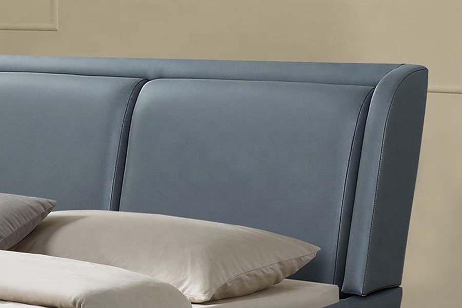 1584 Cama tapizada con cabecera suave de cuero negro