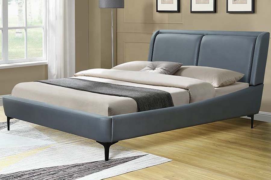 1584 Cama tapizada con cabecera suave de cuero negro