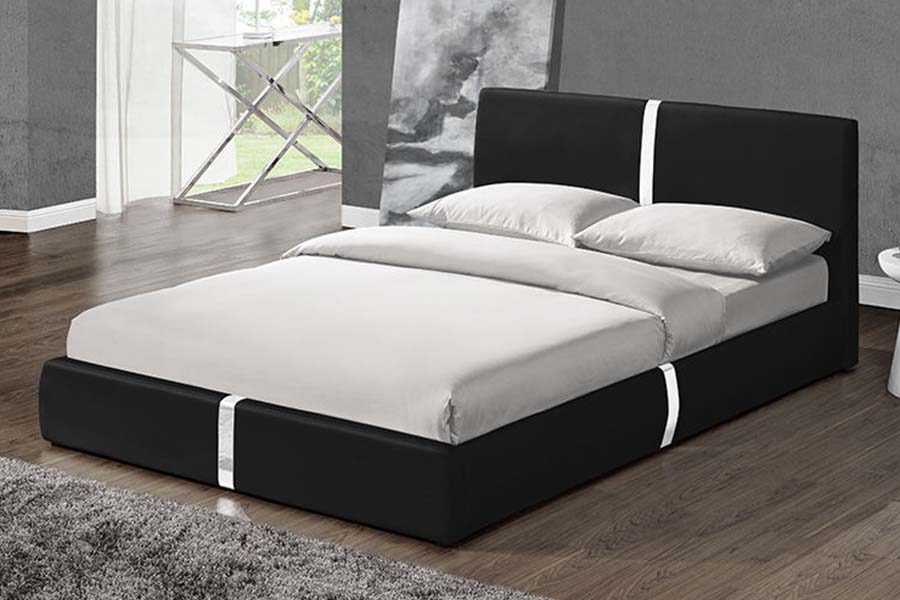 1859 Cama tapizada en cuero suave con estructura de madera maciza