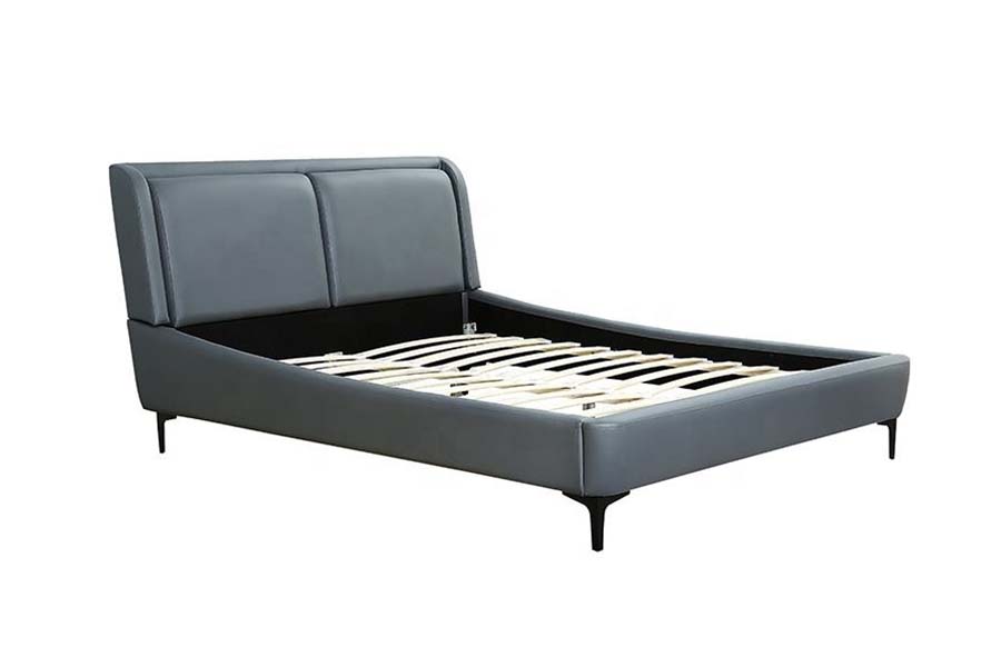 1584 Cama tapizada con cabecera suave de cuero negro