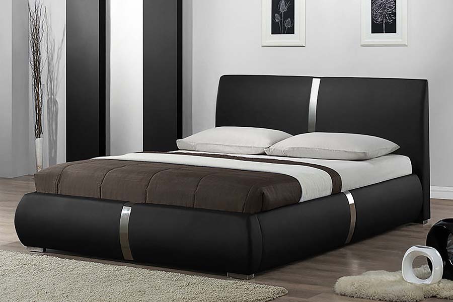 1859 Cama tapizada en cuero suave con estructura de madera maciza