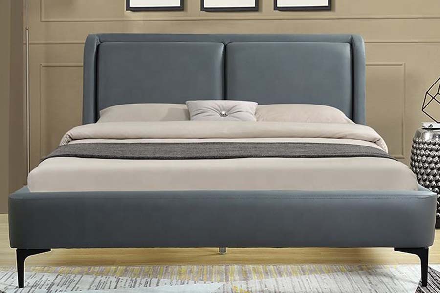 1584 Cama tapizada con cabecera suave de cuero negro