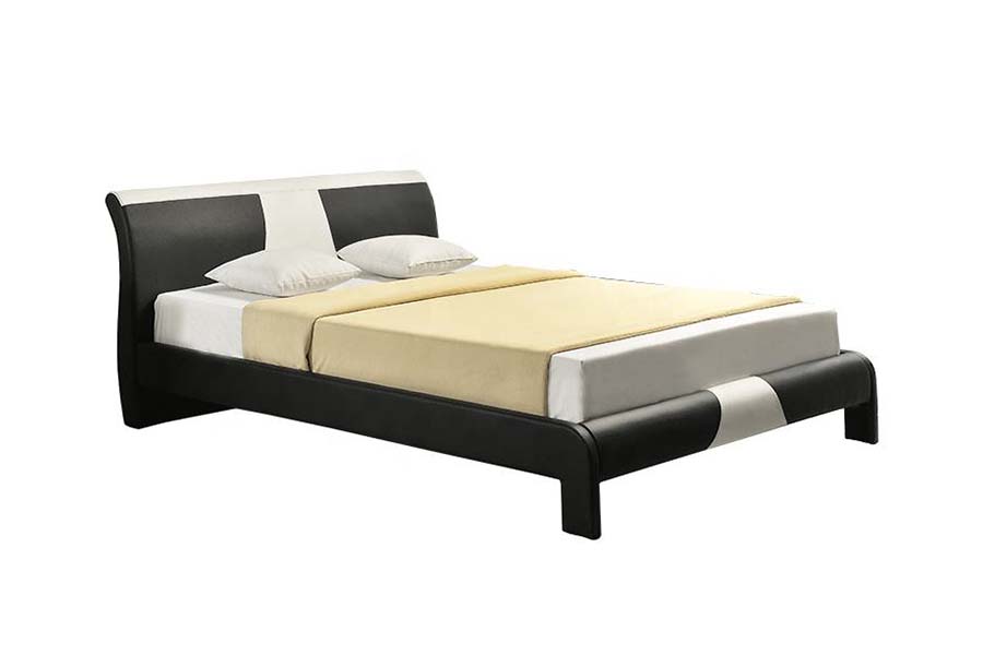 1857 Marco de cama tapizado LED de cuero sintético moderno y contemporáneo