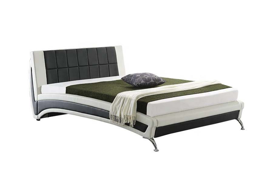 1857 Marco de cama tapizado LED de cuero sintético moderno y contemporáneo