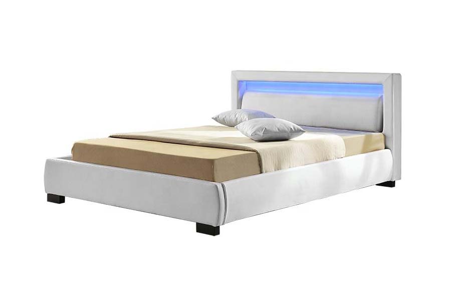 1857 Marco de cama tapizado LED de cuero sintético moderno y contemporáneo