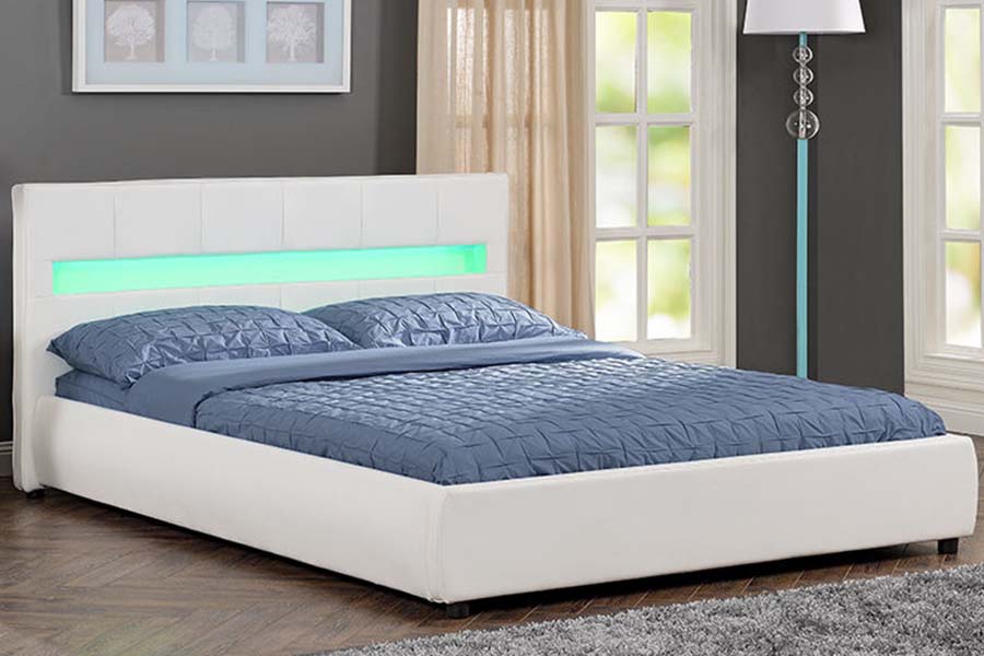 1813 Marco de cama tapizado LED de cama suave de PU blanca