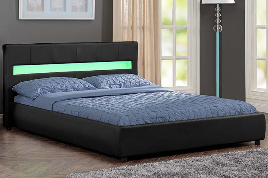 1813 Marco de cama tapizado LED de cama suave de PU blanca