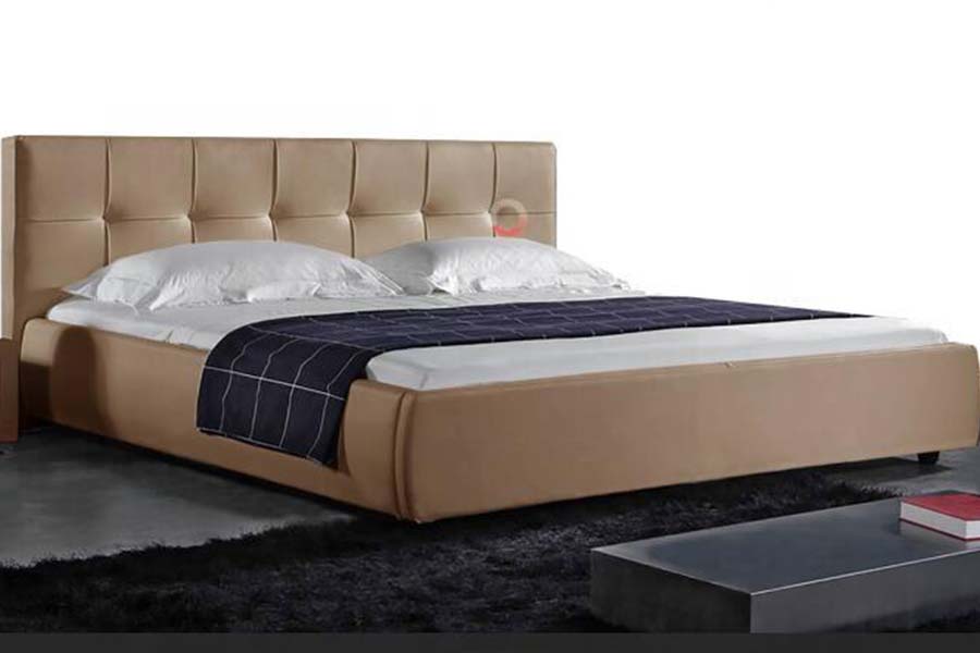 1813 Marco de cama tapizado LED de cama suave de PU blanca