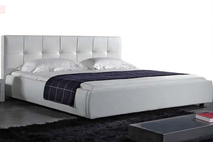 1813 Marco de cama tapizado LED de cama suave de PU blanca