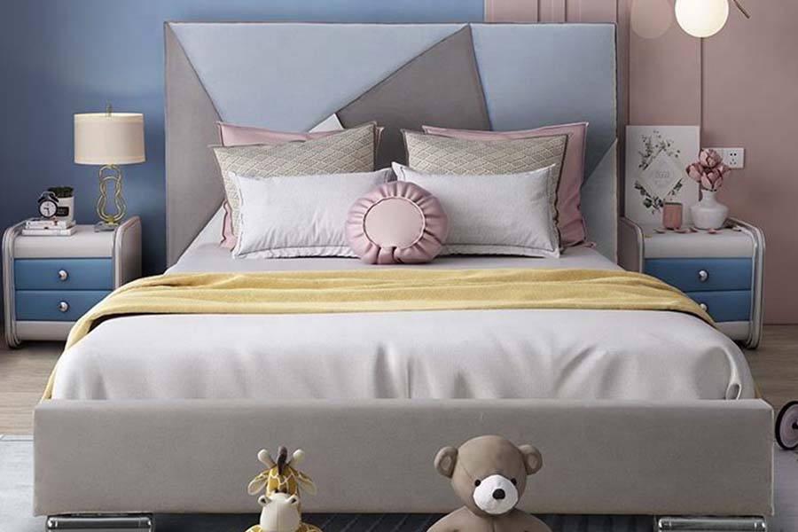 1571 Cama individual de cuero sintético Cabecera codificada por colores Camas para niños