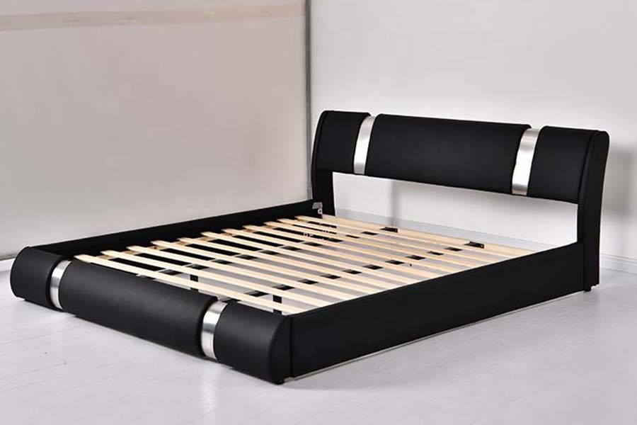 1715 Estructura de cama tapizada de piel sintética suave con estructura de madera