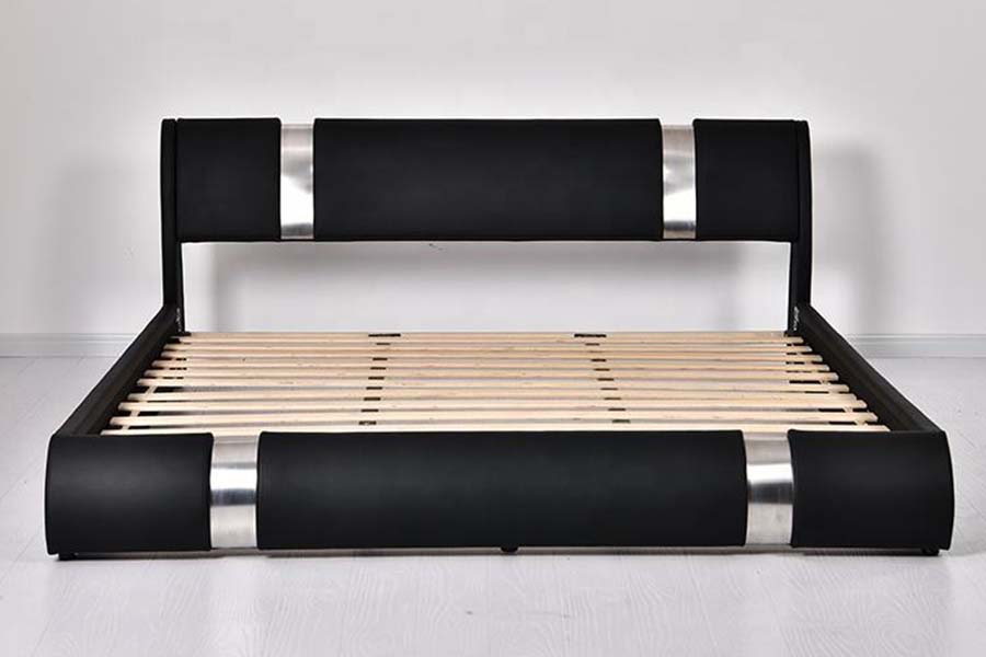 1715 Estructura de cama tapizada de piel sintética suave con estructura de madera